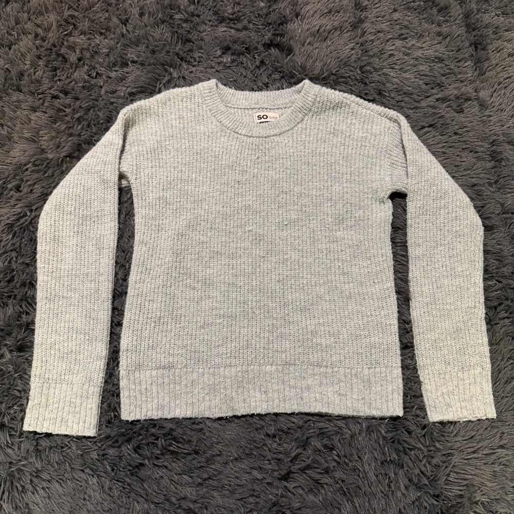 SO Goods For Life Girls XL 14/16 Gray Knit Crew Neck Long Sleeve Sweater